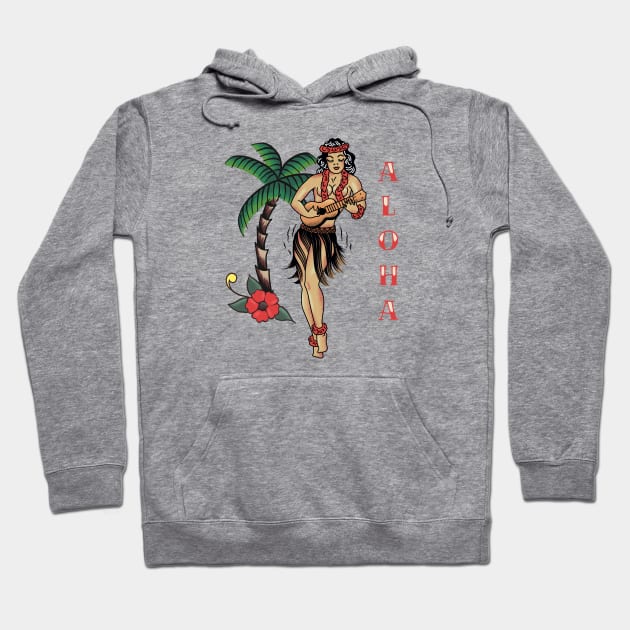 Jerry Style Traditional Aloha Hula Pinup Girl In Hawaii Hoodie by LittleBunnySunshine